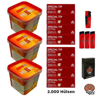 Pall Mall Allround Tabak Maxi Box 3x263g, 2000 Gizeh Extra Hülsen, Zubehör