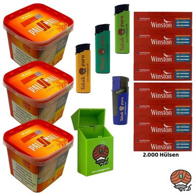 Pall Mall Allround Tabak Maxi Box 3x 263g + Winston Extra Hülsen + Zubehör