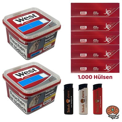 West Red Tabak/Volumentabak Giga Box 2x 160g + JPS Hülsen + Feuerzeuge