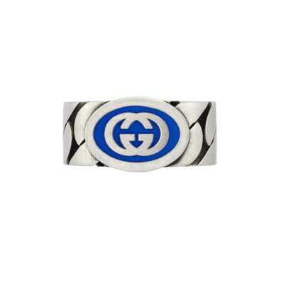 Gucci - YBC753490001 - 925 Silber, Emaille - Ring in Sterling Silber und Blue Emaille