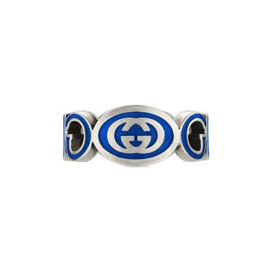 Gucci - YBC753640002 - 925 Silber, Emaille - Ring in Sterlingsilber und blauem Emaill
