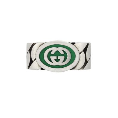 Gucci - YBC753490002 - 925 Silber, Emaille - Ring in Sterlingsilber und grünem Emaill