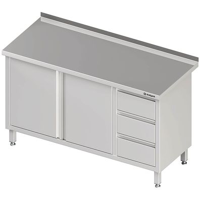 Stalgast Arbeitsschrank mit Flügeltüren, 1600x600x850 mm, mit 3er Schubladenblock