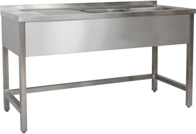 Gastronomie Hotel Küche Spültisch 1500 x 600 x 850 mm 2 Becken rechts, Ohne Grundb