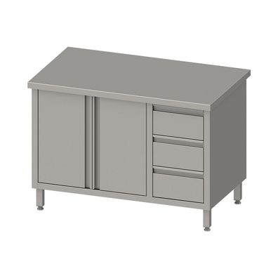 Stalgast Arbeitsschrank mit Flügeltüren, 1500x700x850 mm, mit 3er Schubladenblock