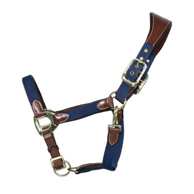 EQuest Halfter Unique für Pferde - Messing Finish, Cognac/Navy - S Pony