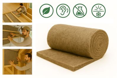 100 % Schafwolle Vlies Dämmung 100% Nachhaltig verschiedene Formate Dichte 14,5 kg/m³