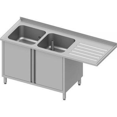 Stalgast Spülschrank mit Flügeltüren und Überstand 1800x600x900 mm, mit zwei Becke