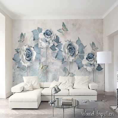 Vlies Fototapete Wandtapete Wandbilder 3D Elegante Blumen und Schmetterling 2667