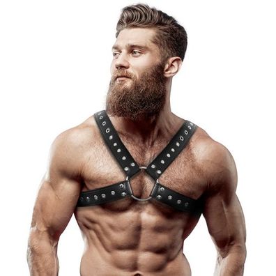 FETISH Submissive – Crossover-Brustgeschirr aus Kunstleder für Herren mit Nieten