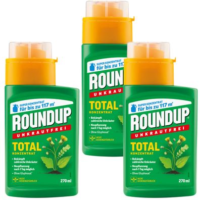 3 x ROUNDUP® Unkrautfrei Total Konzentrat, 270 ml