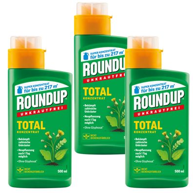 3 x ROUNDUP® Unkrautfrei Total Konzentrat, 500 ml