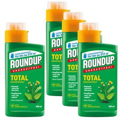 4 x ROUNDUP® Unkrautfrei Total Konzentrat, 500 ml
