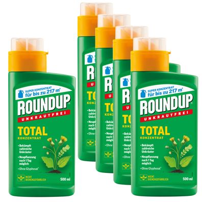 5 x ROUNDUP® Unkrautfrei Total Konzentrat, 500 ml