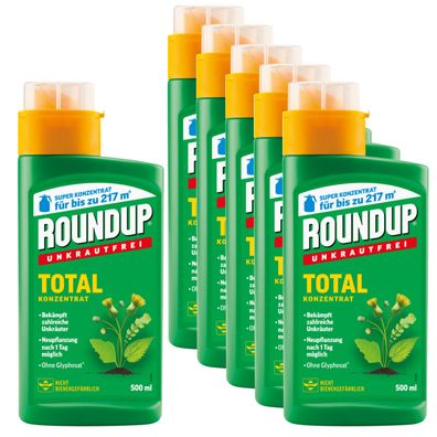 6 x ROUNDUP® Unkrautfrei Total Konzentrat, 500 ml