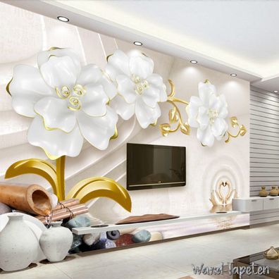 Vlies Fototapete Wandtapete Wandbilder 3D Luxus Goldenem Rosenrelief 2686