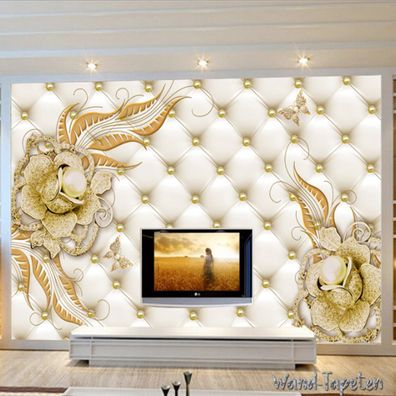 Vlies Fototapete Wandtapete Wandbilder Goldener Schmuck Blume Weiche 2689