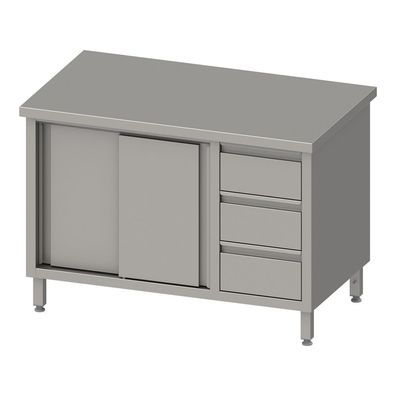 Stalgast Arbeitsschrank mit Schiebetüren, 1800x700x850 mm, mit 3er Schubladenblock