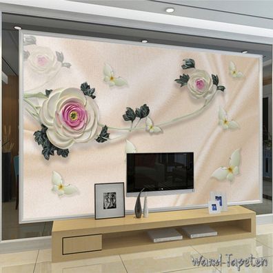 Vlies Fototapete Wandtapete Wandbilder 3D Blumen und Schmetterlingen 4006