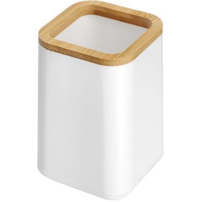 KADAX Badezimmerbecher, Zahnbürstenhalter mit Bambusdetails, Weiß