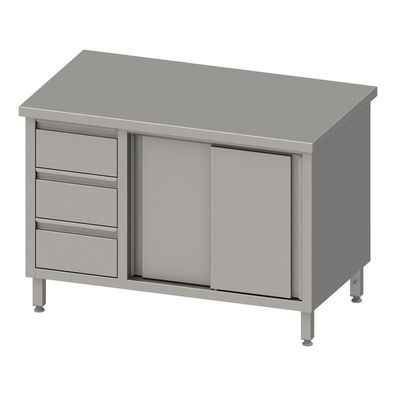 Stalgast Arbeitsschrank mit Schiebetüren, 1700x600x850 mm, mit 3er Schubladenblock