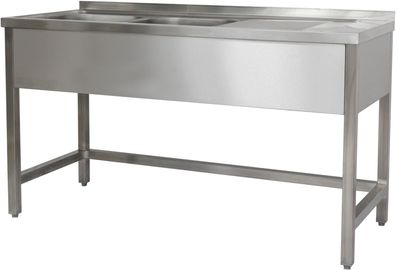 Gastronomie Hotel Küche Spültisch 1600 x 700 x 850 mm 2 Becken links, Ohne Grundbo