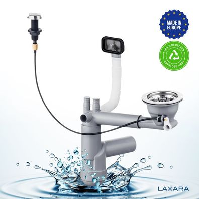 LAXARA Flexlok + Exzenterbedienung Ablaufgarnitur + Drehknopf Siphon platzsparend