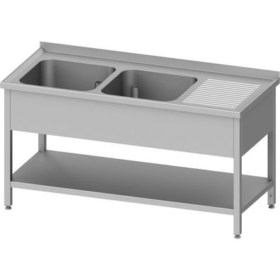 Stalgast Spültisch mit Grundboden, 1500x700x850 mm, mit zwei Becken links, mit