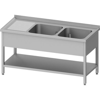 Stalgast Spültisch mit Grundboden, 1500x700x850 mm, mit zwei Becken rechts, mit