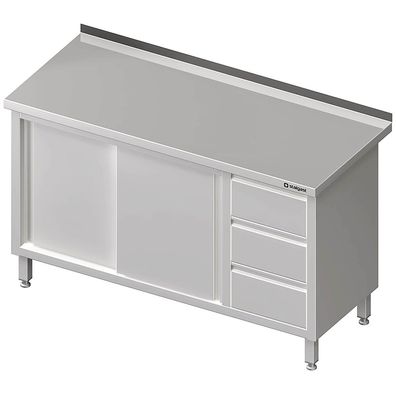 Stalgast Arbeitsschrank mit Schiebetüren, 1500x700x850 mm, mit 3er Schubladenblock