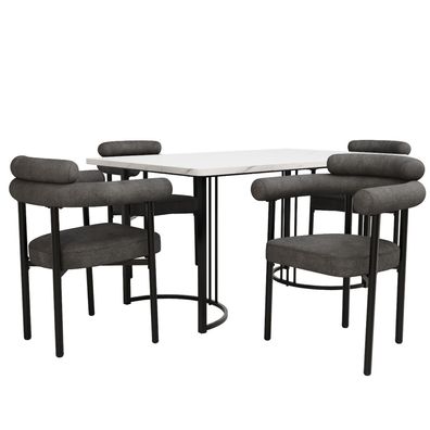 Esstischset 5-teilig mit Metallbeinen & 4 grauen Wildleder-Stühlen, Stilvoll & Bequem