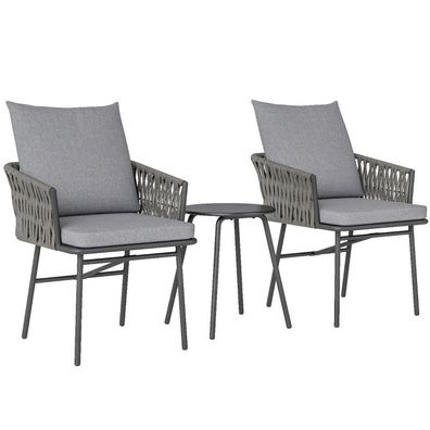 3-tlg. Rattan Bistroset, Sitzgruppe, Gartengarnitur mit 2 Gartensesseln für Garten