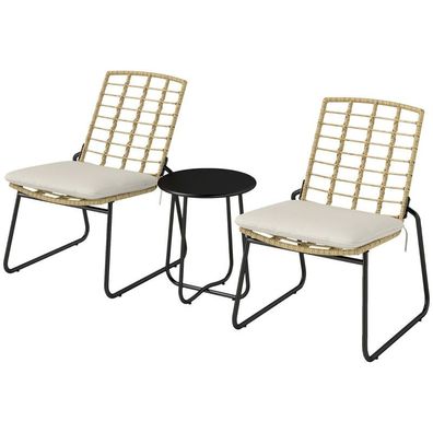 Rattan Gartenmöbel Set 3-teilig Outdoor Sitzgruppe für Terrasse Balkon, Beige & Braun