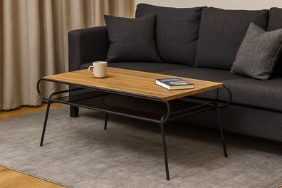 Moderner Couchtisch Metall Nussbaum Glasablage 120x60 cm Wohnzimmertisch