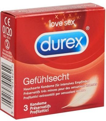 Durex Gefühlsecht Kondome - Ultrafeine Noppen für Intensives Empfinden, 3er Pack