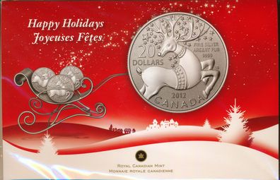 Kanada 20 Dollar 2012 Weihnachtsausgabe im Umschlag Silber*