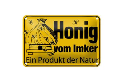 Blechschild 18 x 12 cm Warnschild: Honig vom Imker. Ein Produkt der Natur !