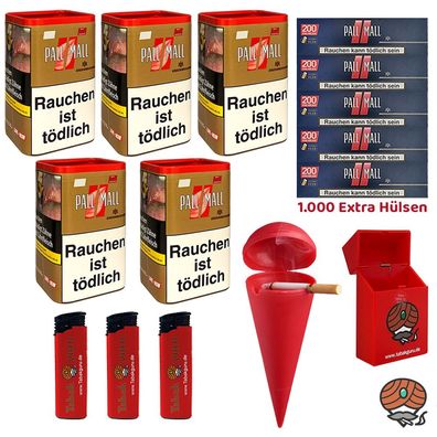 Pall Mall Authentic Red / Rot Tabak 5x 80g, Red Xtra, Strandascher, Fzg., Box