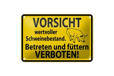 Blechschild 18 x 12 cm Warnschild: Vorsicht wertvoller Schweinebestand