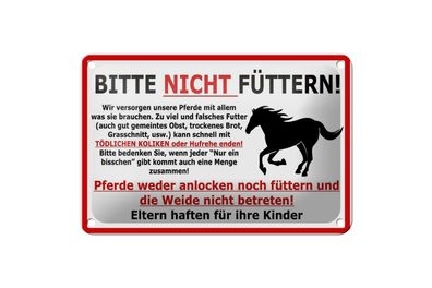 Blechschild 18 x 12 cm Warnschild: Pferde Bitte nicht Füttern