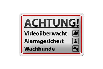 Blechschild 18 x 12 cm Warnschild: Achtung Videoüberwachung Wachhunde