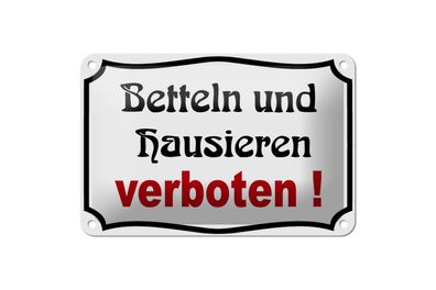 Blechschild 18 x 12 cm Betteln und hausieren Verboten