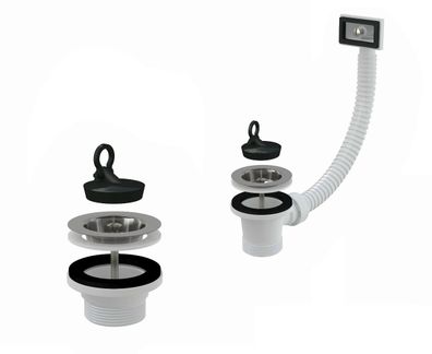 Ablaufventil Ablaufgarnitur 1,5" Spülbecken 60mm Spüle Überlauf Edelstahl Sieb
