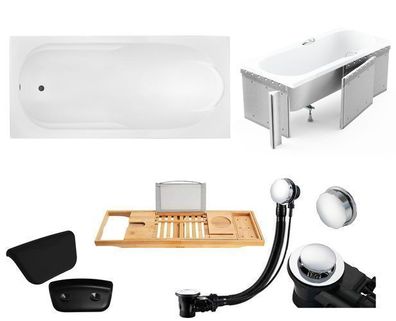 Badewanne Rechteck 150x70 + Styropor + Ablage + Kopfstütze | Ablauf & Füße GRATIS