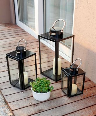 3tlg Gartenlaternen Set Laternen Windlichter Laterne Metall Schwarz 30/40/53cm