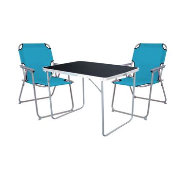 3-tlg Camping Set Campingtisch Schwarz + 2 x Campingstuhl Klappstuhl Petrol