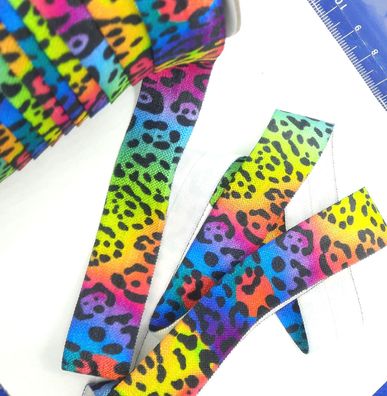 1m x 20mm Falzgummi elastisch Satinglanz Farbe Leopard Regenbogen