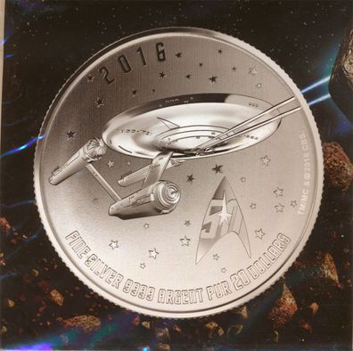 Kanada 20 Dollar 2016 Star Trek - Enterprise im Umschlag Silber*