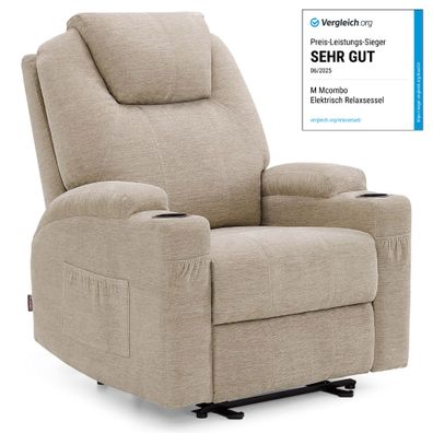M MCombo Elektrisch Relaxsessel Massagesessel Fernsehsessel 7061 (Stoff-Beige)