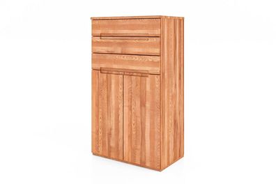 Kommode Bento aus Kernbuche massiv 75x45x129 cm mit 2 Türen und 3 Schubladen